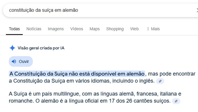Masoq? A Constituição da Suíça, onde quase todo mundo fala alemão, não está disponível em alemão, segundo a #IA do #google ?