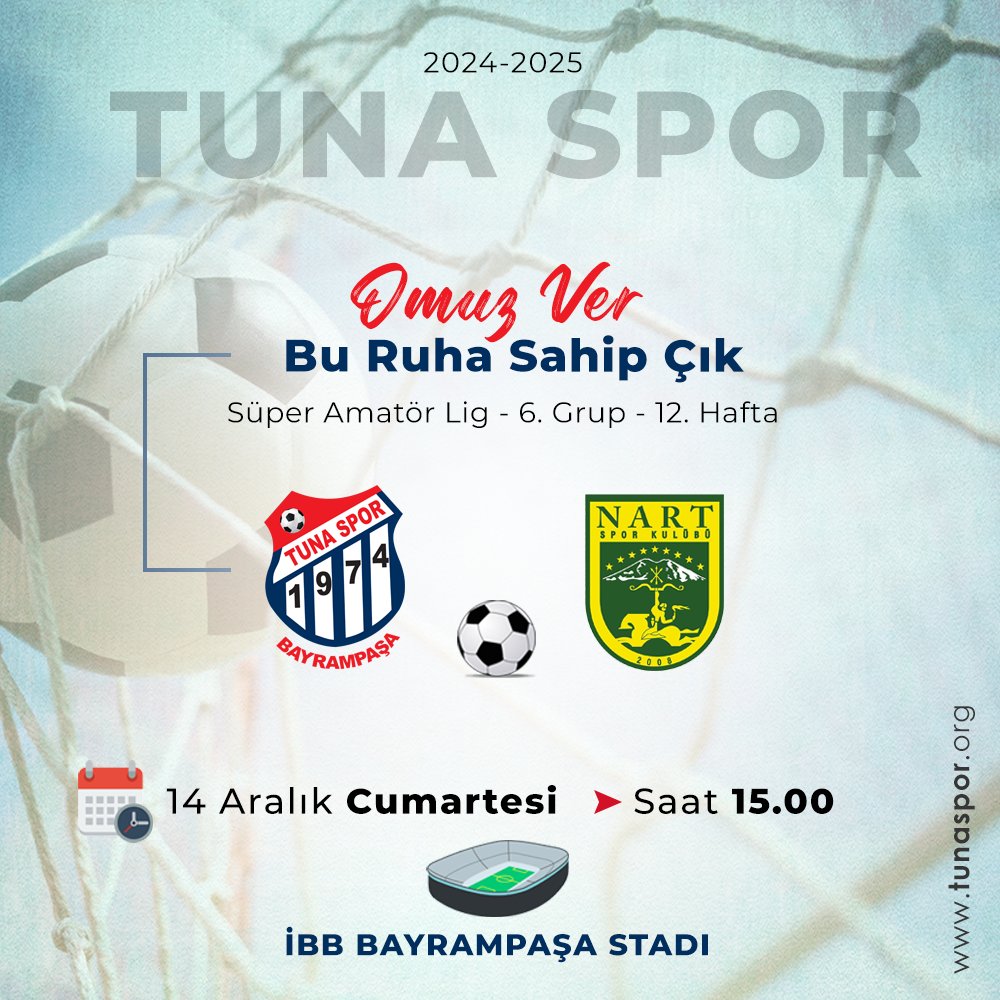 ⚽️ Haydi Tuna! 🔵🔴

Şimdi kazanma zamanı 💪

🗓 Süper Amatör Lig ikinci yarının ilk maçında Nart Spor'u konuk ediyoruz. 

#TunaSpor #Bayrampaşa #SüperAmatörLig #SAL