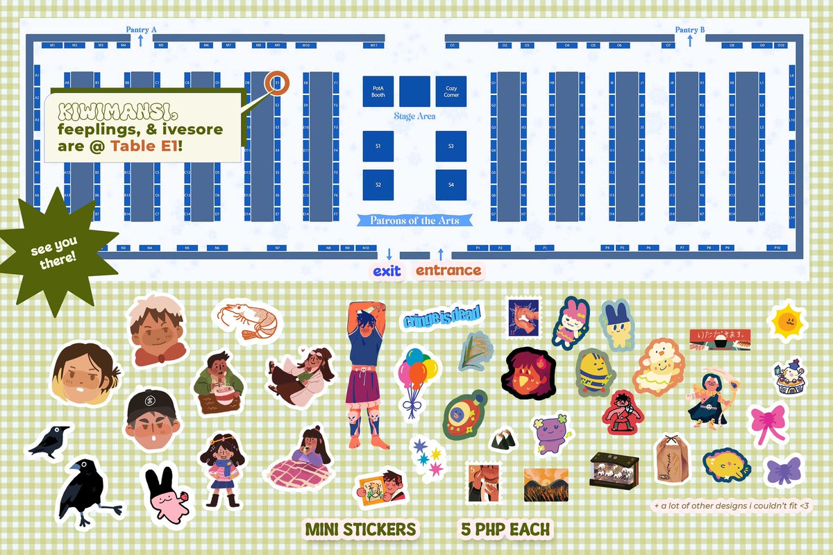 hi here's my catalog for #POTAWinter !

i'm bringing everything from my previous catalog (original and fan merch for haikyuu, hades, ace attorney, tamagotchi, hyouka, &amp; vocaloid), and precisely one (1) new print and one (1) new sticker! hope to see you there?!😸 #patronsofthearts