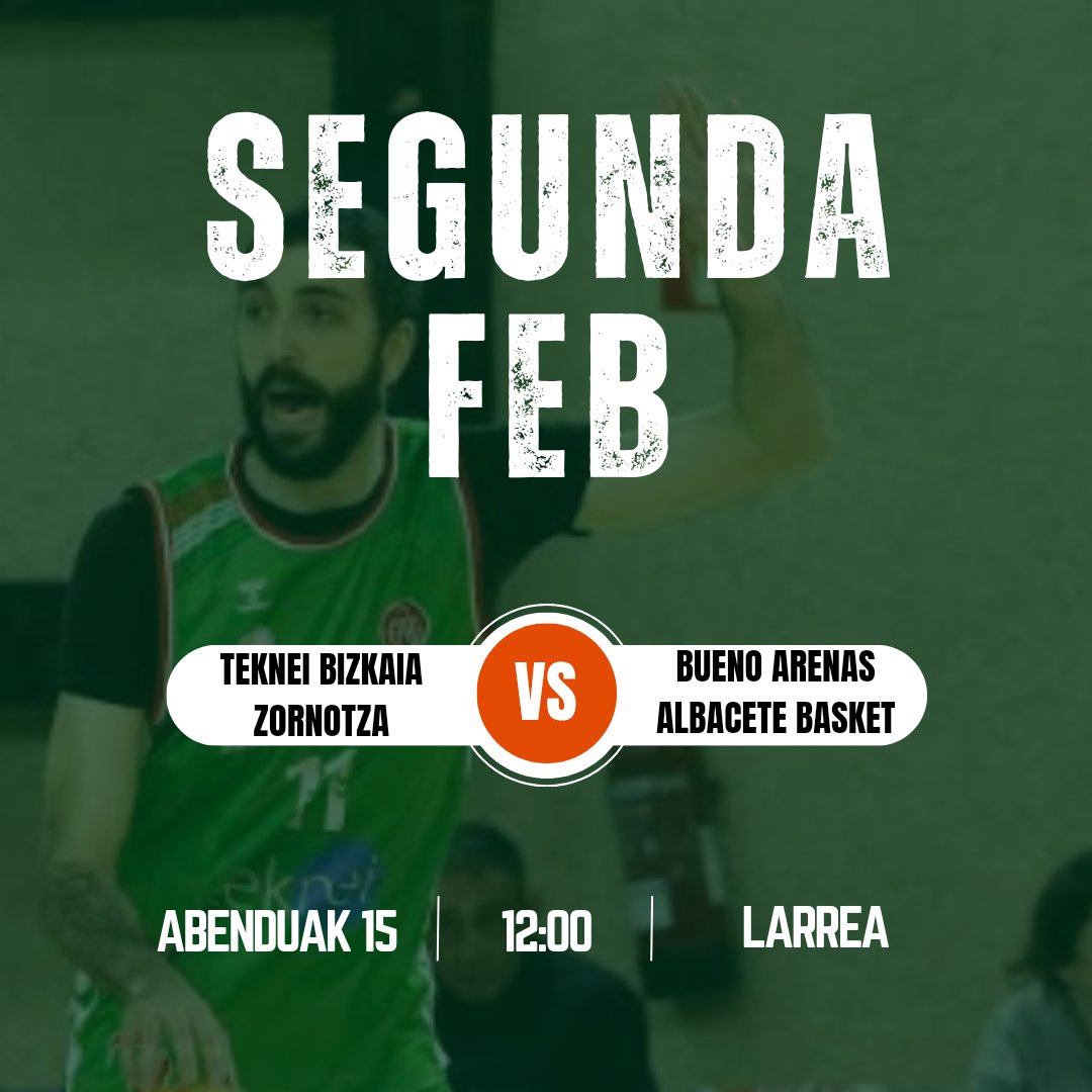 zornotzast's tweet photo. BIGARREN FEB!

ADI! Asteburu honetan Igandean jokatuko dugu!

Larrean itxarongo zaituztegu! 💪🏻

🆚 @albacetebasket
🗓️ 15/12/2024
📌: Larrea
🕖: 12:00
📺: CanalFEB https://t.co/HusjZRrBWj