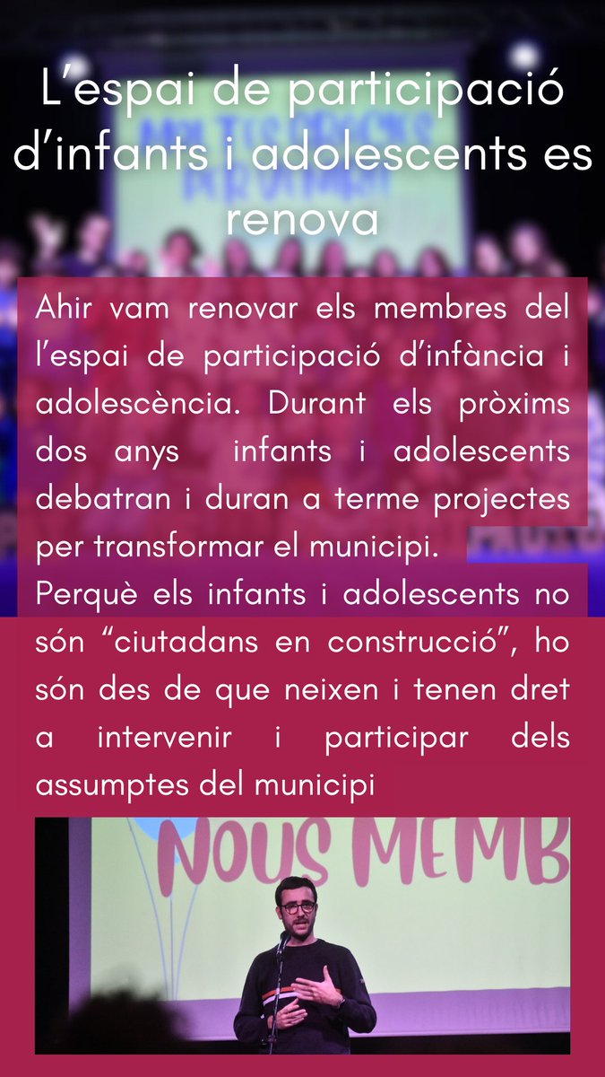 El projecte de l'espai d'infants per garantir el dret a ser ciutadans dels infants i adolescents, perquè puguin intervenir en el municipi.