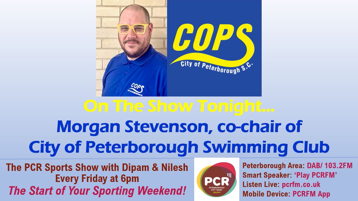 On tonight's show at 6pm, we'll be chatting to Morgan Stevenson co-chair <a href="/COPSSwimFast/">COPS SwimFast</a> about the success the club has had in 2024 💛💙

Join us:
📻DAB &amp; 103.2FM
🔊Smart Speaker 'Play PCRFM'
💻pcrfm.co.uk
📱PCRFM App