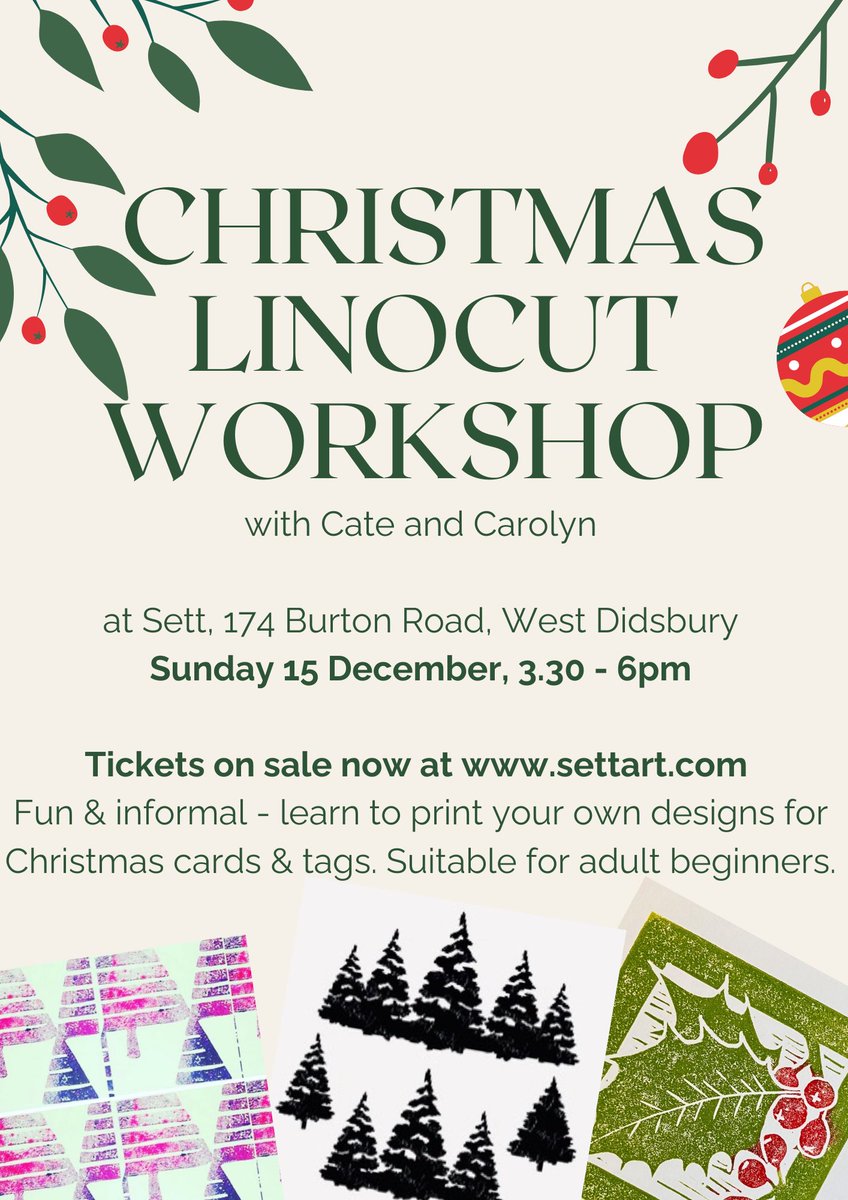 Places still available for our #linocut workshop on Sunday. Ideal for adult beginners. Tickets via settart.com or Eventbrite include a free mulled wine. #didsbury #westdidsbury #printmaking