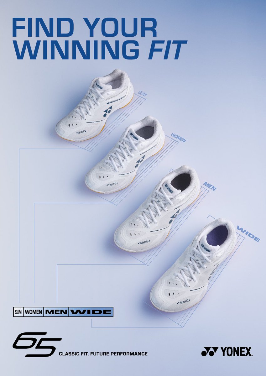 yonex_badminton's tweet photo. FIND YOUR WINNING FIT. 
Classic Fit, Future Performance.

The new POWER CUSHION 65 Z, available in four differnet fits. 

Arriving January 2025.👟

#POWERCUSHION #65Z https://t.co/pd1AsshKEw