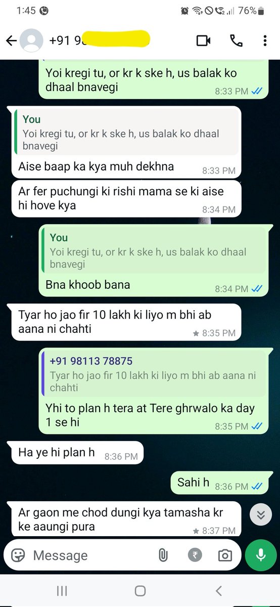 tyagi512's tweet photo. Chat with my wife where she is openly threatening n demanding money, using my child as a tool to harass
I hv submitted this in #court with 65B certificate bt still not considered
#JusticeIsDue #ParentalAlienation
@aajtak @ndtvindia @rjraunac @ajeetbharti @realsiff @police_haryana https://t.co/jYy07ZMX1b