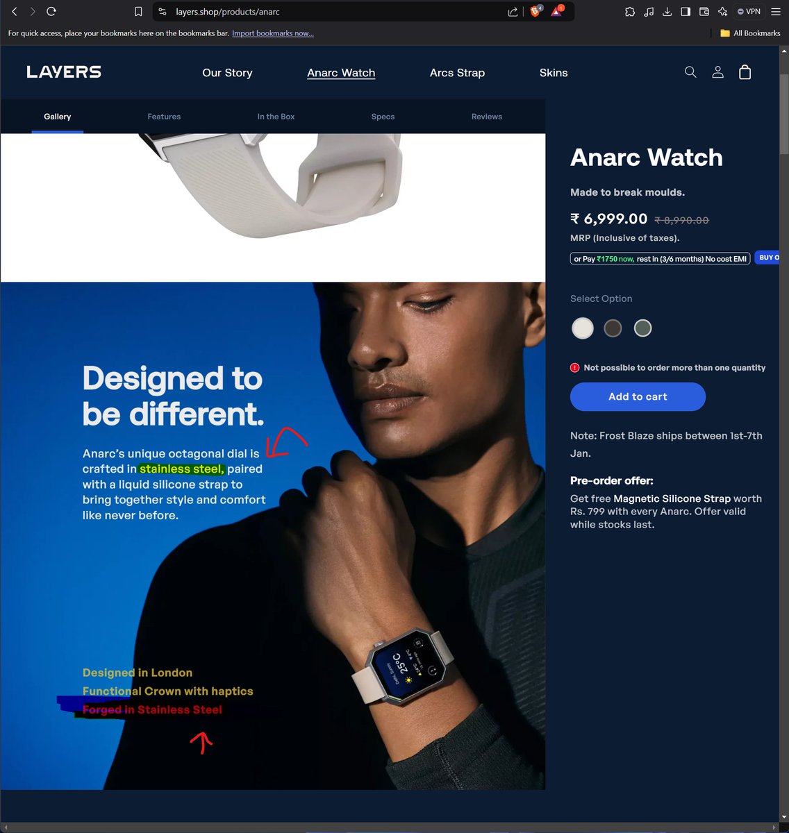 BaliHardik's tweet photo. I just noticed that on the Layers website, Anarc is mentioned as stainless steel. However, in the official video on the Layers channel at the 3:56 timestamp, the documentation clearly states it’s aluminum. Why resort to fake marketing? If you sell honestly, people will still buy it! 
To ensure this part isn't trimmed out , I’ll attach the screenshot here

Very SAD... that's the Same thing you guys are doing just like Other White---Labeled Manufactures Doo...Right ?

Dekhrahe hoo @VenomsTech @igyaan @GyanTherapy  

Why @tech_burner ??

#Scam #FakeMartketing #TechProduct #Anarc #whitelabeled