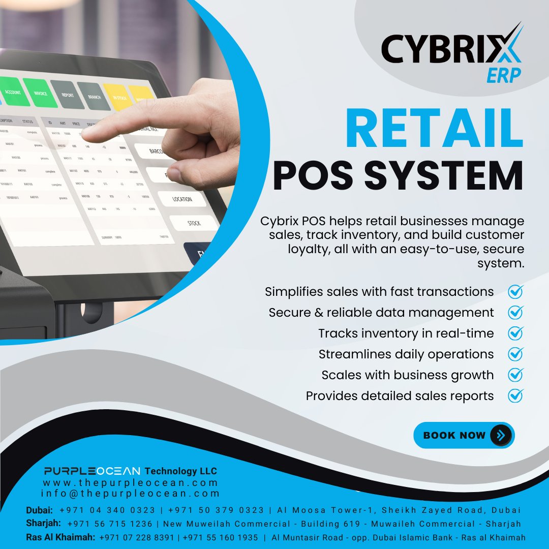cybrixerp's tweet photo. #Cybrix #POS System helps #retail businesses manage sales, track inventory with an easy-to-use, secure system. Grow your #business with Cybrix!
#purpleoceantechnology #cybrixpos #cybrixerp #ERP #ERPSoftware #software #pointofsale #uae #dubai #rak #sharjah https://t.co/BBTwR4U1oD