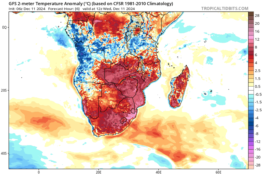 EXTRAORDINARY HEAT 
Hundreds of records brutalized in a dozen countries.
Nothing ever happened in Austral Africa can be compared to this insanity.
🇿🇦44.6 Punda Maria,43.2 Babanango,43.1 Hoedspruit,42.3 Marken,.
Records are smashed with insane margins up to 5C+
Updates tomorrow.