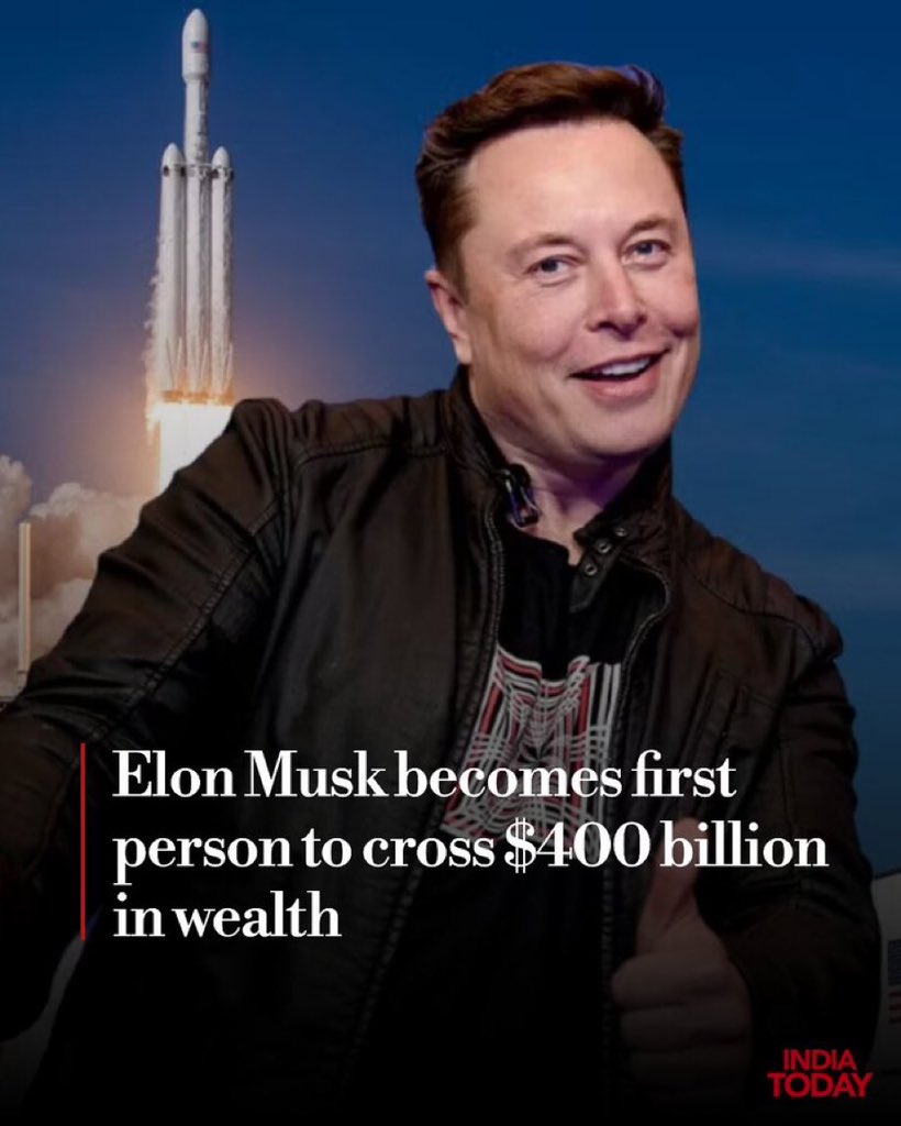 xKnowledgeBANK's tweet photo. 11. Elon Musk, the founder of SpaceX and CEO of Tesla, has become the first person in history to reach a net worth of $400 billion https://t.co/VQPZQZhS5e