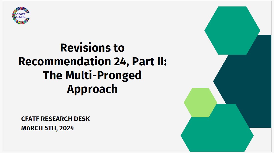 For Recommendation 2️⃣4️⃣ , the multi-pronged approach to beneficial ownership information combines information held by the company, information held by a registry/alternative mechanism and other additional sources of information. Read more in our article  cfatf-gafic.org/home/cfatf-res…