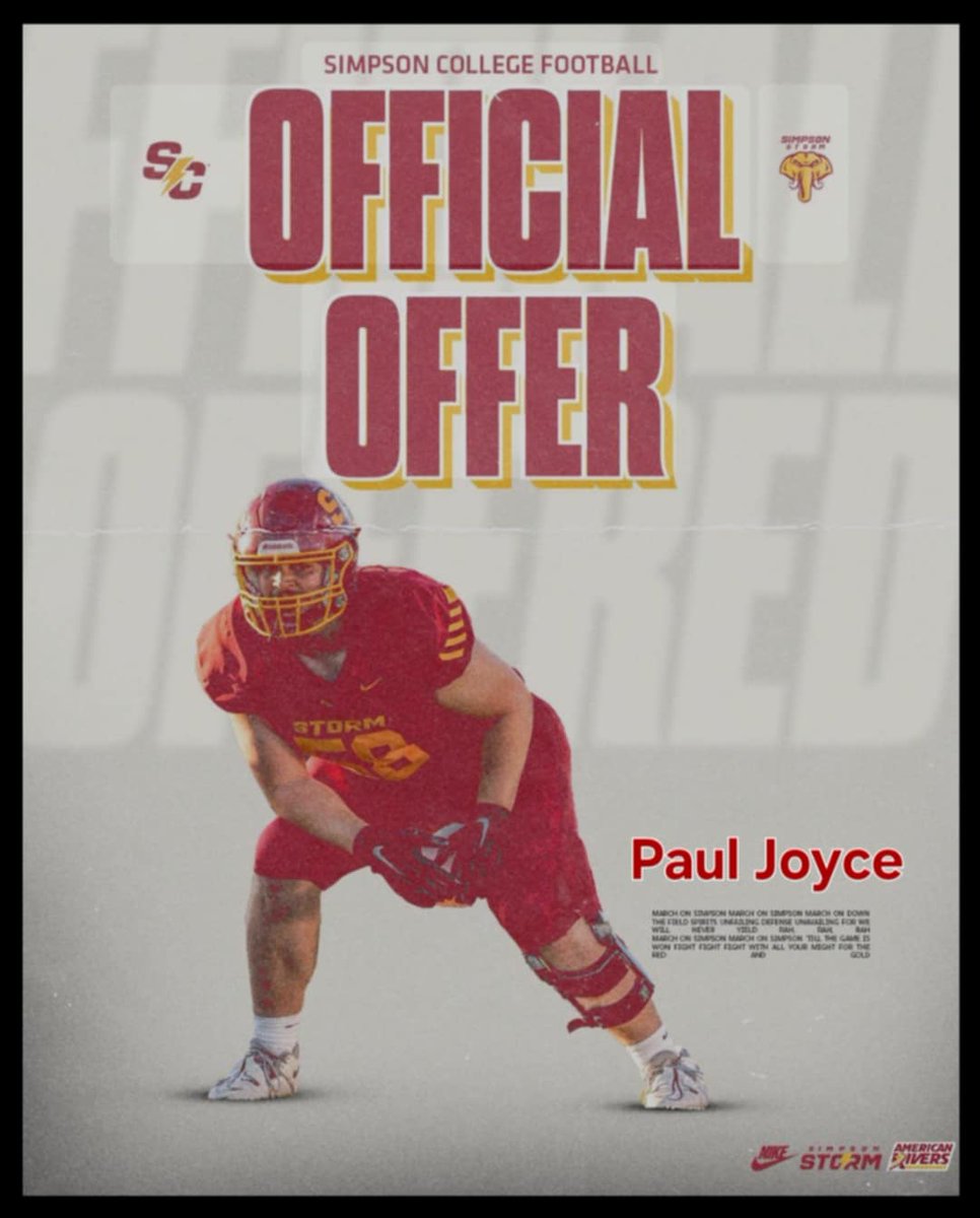 PaulJoyce07's tweet photo. Great Phone call With Head Coach @ReedHoskins This Evening. Proud to say, I received an offer to play football at #SimpsonCollege. I also want to thank Defensive Coordinator and LB Coach @JasonMart3960 for communicating with me over the last couple of weeks and facilitating with Admissions.
Special thanks to @drwscout for all the great exposure. And to everyone else who has helped me on my journey to the next level. 7%
@drwscout @GoMVB @Inland_sports @TopPreps @NE_Ok_HS_Sports @raj_manjrekar @FNStandouts @BigFaceSportss @KevinMoses38 @1on1FlexZone @247Sports @Inland_Sports