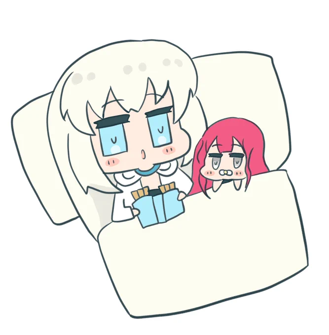 #もるがんちゃん寝る前に本を読んであげるもるがんちゃん。 
