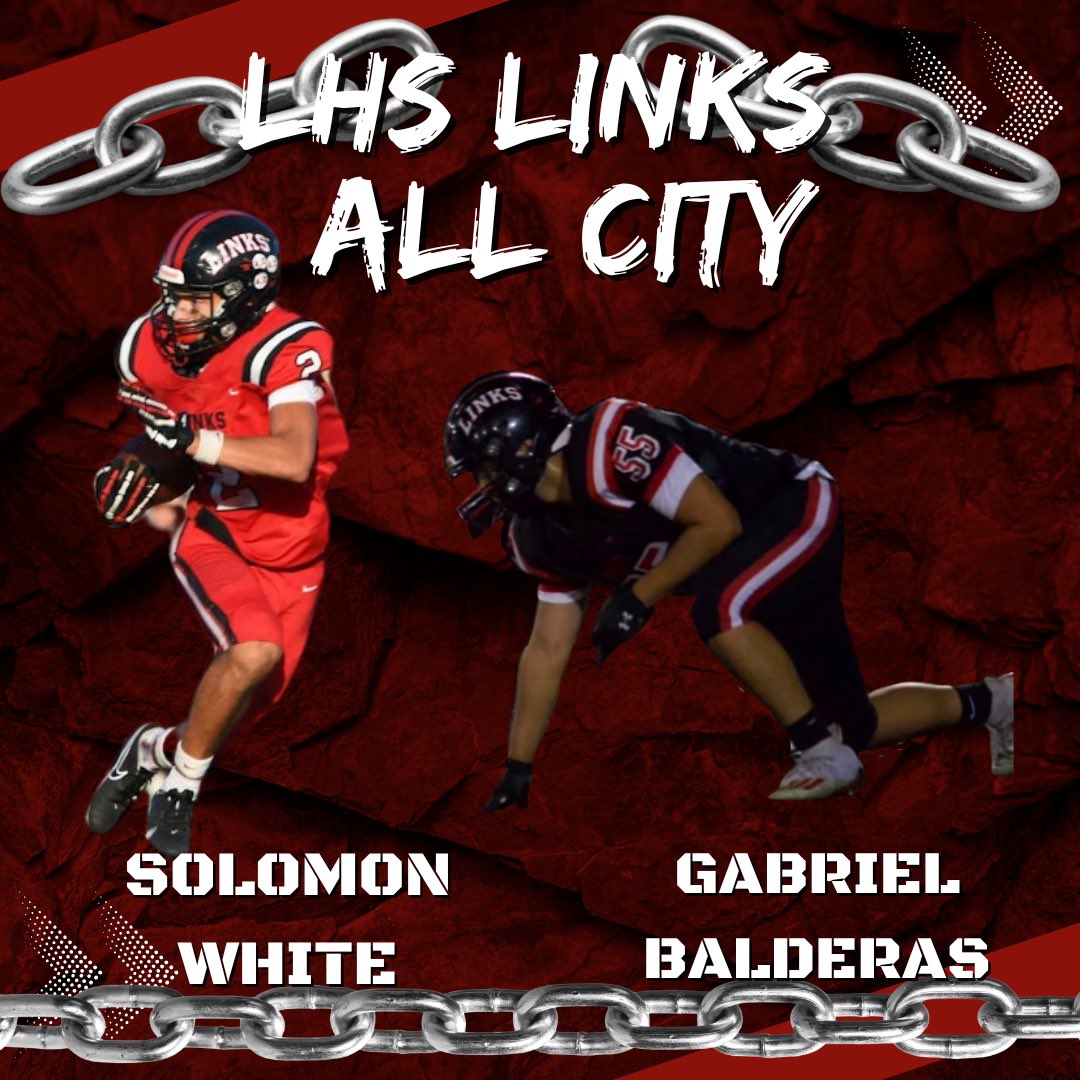 CoachBeckmannLH's tweet photo. @LHSLinkFootball @LHSLinks @LinksAthletics Congrats to our 2 All City Football Selections Solomon White and Gabriel Balderas! And our Honorable Mention Selections Troy Wiltshire @QB11DEZ @tythe1st_ Cole Butler &amp; Pal Jock ⛓️🏈💪🏻 https://t.co/dHSkePEMco