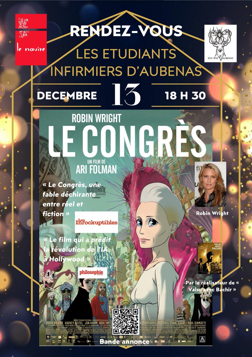 BdOeno's tweet image. Plongez dans l'univers fascinant avec #LeCongrès, où la frontière entre réel et fiction s'efface. Un chef-d'œuvre Audiovisuelle qui questionne l'identité et la technologie. @LeNavire        #AriFolman #ScienceFiction #Animation #me
Une envie #Cinema 
=)} @WATZUPMAG 
#RobinWright