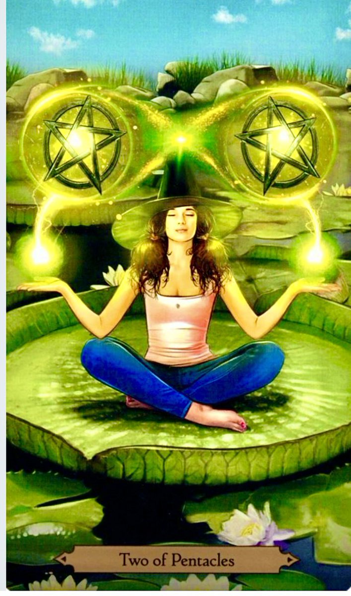 ScorpioLisaM's tweet photo. #TarotCardOfTheDay is the #TwoOfPentacles by Mieke Janssens for Barbara Moore’s Wizards’ Tarot. #tarot #tarotcards #WomensArt https://t.co/nA9sHbzvEW