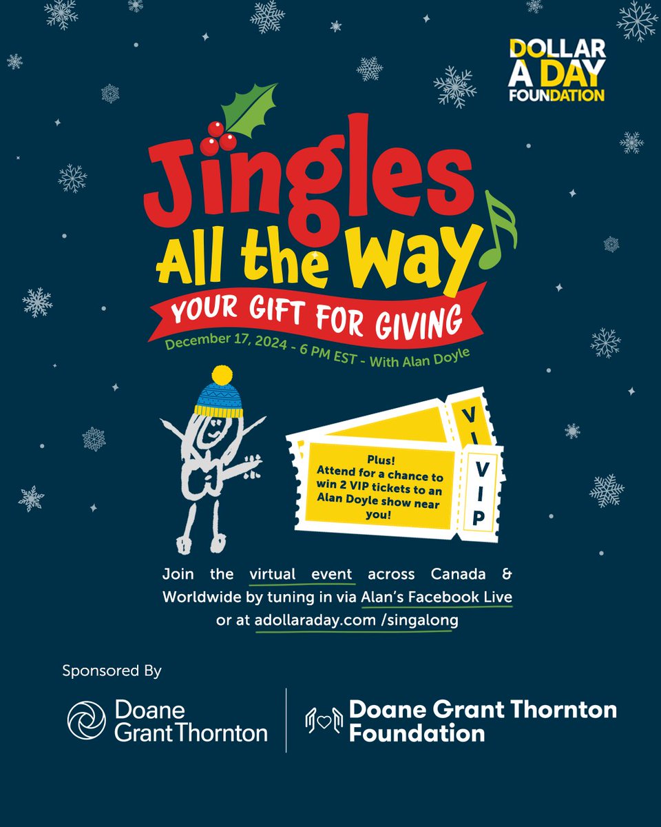 Get ready to jingle all the way with me &amp; <a href="/adollaradayfdn/">Dollar A Day</a>! Join us DEC 17 for our Holiday Suppertime Singalong on Facebook Live!

🕖 When: 7:30pm NT | 6:00pm ET | 3:00pm PT
📍 Where: Facebook Live (tune in from anywhere!)

Visit adollaraday.ca/singalong for more info