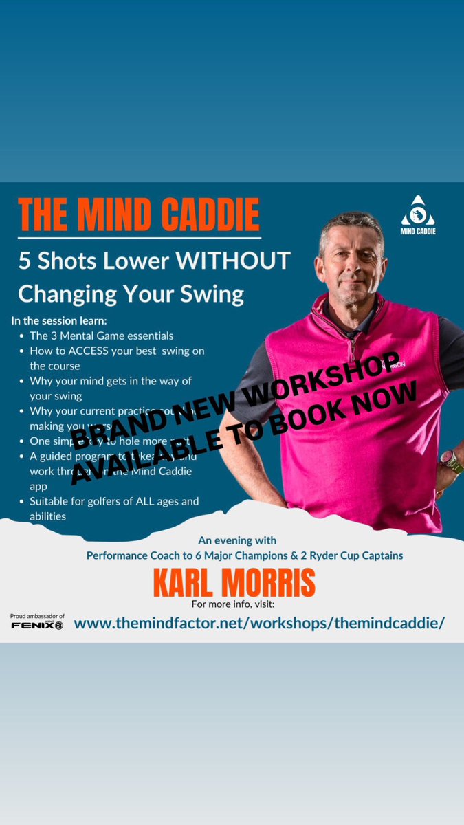 BRAND NEW WORKSHOP IN 2025
‘THE MIND CADDIE’
5 Shots Lower WITHOUT Changing Your Swing 
Fantastic response bookings made thru June 2025 already!
TAKE ACTION book now. 
themindfactor.net/brand-new-work…

Special intro offer on all bookings made in 2024 via deposit 4 any date in 2025!