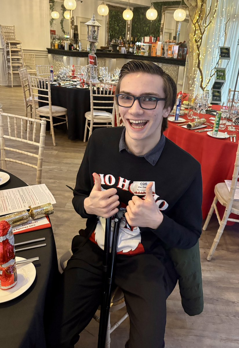 ChamwellCentre's tweet photo. Thank You, Circle to Success!
for inviting us to their 10th Christmas lunch We couldn’t be prouder of Zac presented with Ria. Zac spoke about his disabilities, his time at School, college, his supported internship at Chamwell, and how he’s now part of our team full-time. https://t.co/TrzDaJVotu