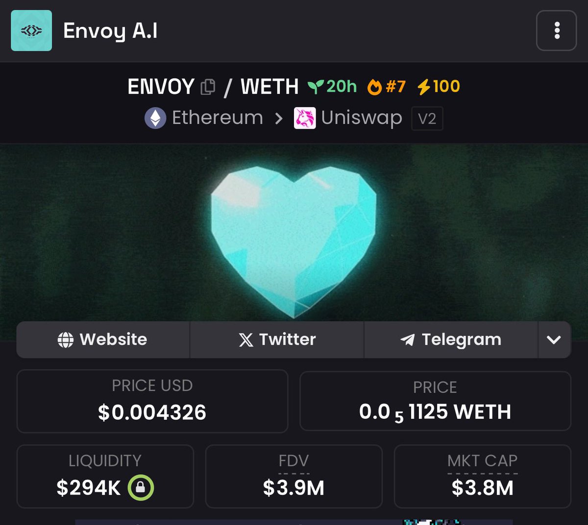 What’s this? 

ENVOY AI 

This is something when doge back up hahaha

I LOVE YOU OGs those still holding 
6x for OGs 

Higher higher higher higher hahaha 

dexscreener.com/ethereum/0x113…