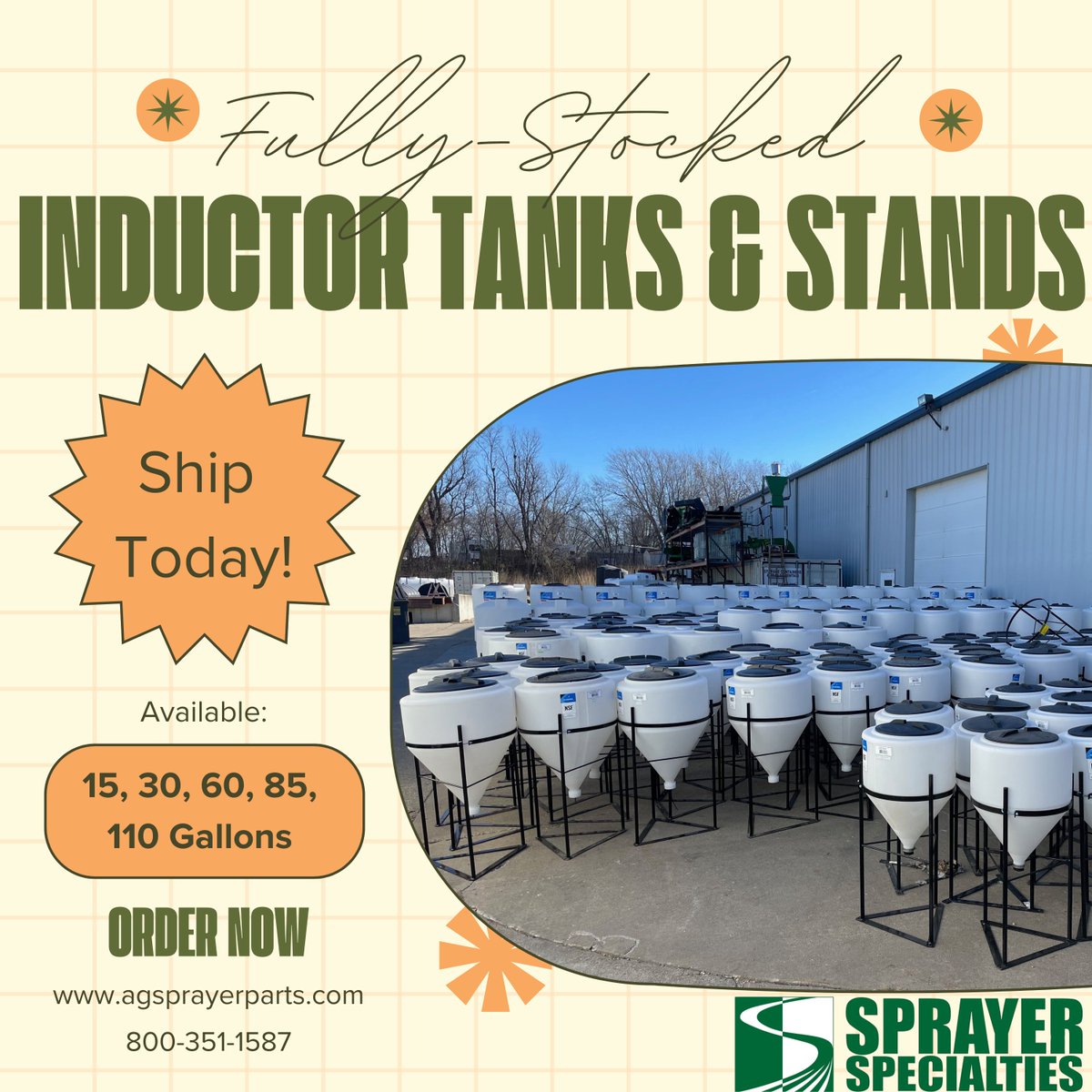 Fully stocked and ready to ship! If you're in need of durable inductor tanks and stands, we've got you covered with sizes ranging from 15 to 110 gallons. Whether it's for mixing, transferring, or storing, these tanks are built to handle the job. Order today for same-day shipping!