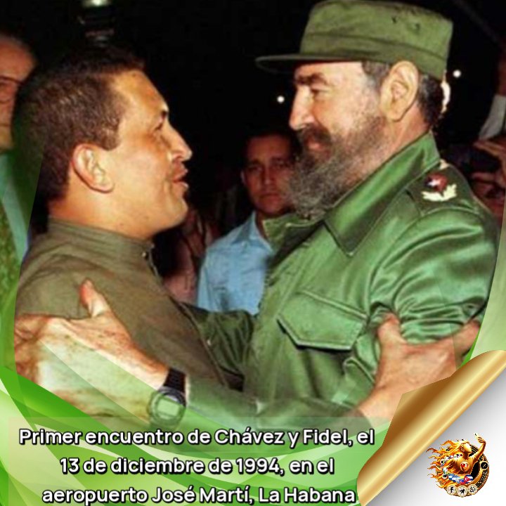 #AnapCuba 
Un 13 de diciembre de 1995,
Hugo Chávez llegó por primera vez a Cuba fue recibido en el aeropuerto José Martí por Fidel. Ese abrazo marcó el inicio de una amistad y una alianza histórica entre dos gigantes de la lucha por la soberanía.