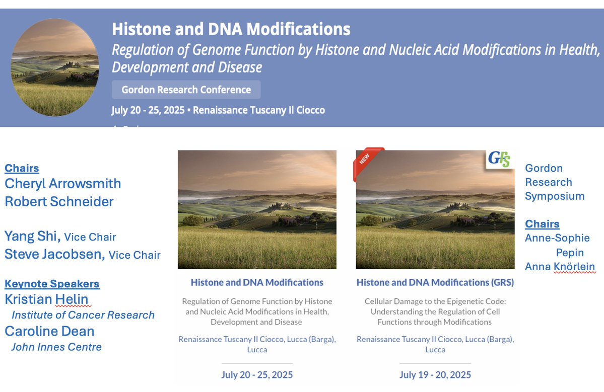Robert Schneider (@robert_ife) on Twitter photo Please RT #GordonConference on "Histone and DNA Modifications" #epigenetics #chromatin 20-25. July 2025. Il Ciocco, Italy. Great speaker lineup. ➡️Register now grc.org/histone-and-dn…
<a href="/CherylArrowsmi1/">Cheryl Arrowsmith</a> <a href="/altos_labs/">Altos Labs</a> <a href="/ZymoResearch/">Zymo Research</a> <a href="/NEBiolabs/">New England Biolabs</a> <a href="/FoxChaseCancer/">Fox Chase Cancer Center</a> <a href="/VAInstitute/">Van Andel Institute (VAI)</a> Please RT #GordonConference on "Histone and DNA Modifications" #epigenetics #chromatin 20-25. July 2025. Il Ciocco, Italy. Great speaker lineup. ➡️Register now grc.org/histone-and-dn…
<a href="/CherylArrowsmi1/">Cheryl Arrowsmith</a> <a href="/altos_labs/">Altos Labs</a> <a href="/ZymoResearch/">Zymo Research</a> <a href="/NEBiolabs/">New England Biolabs</a> <a href="/FoxChaseCancer/">Fox Chase Cancer Center</a> <a href="/VAInstitute/">Van Andel Institute (VAI)</a>