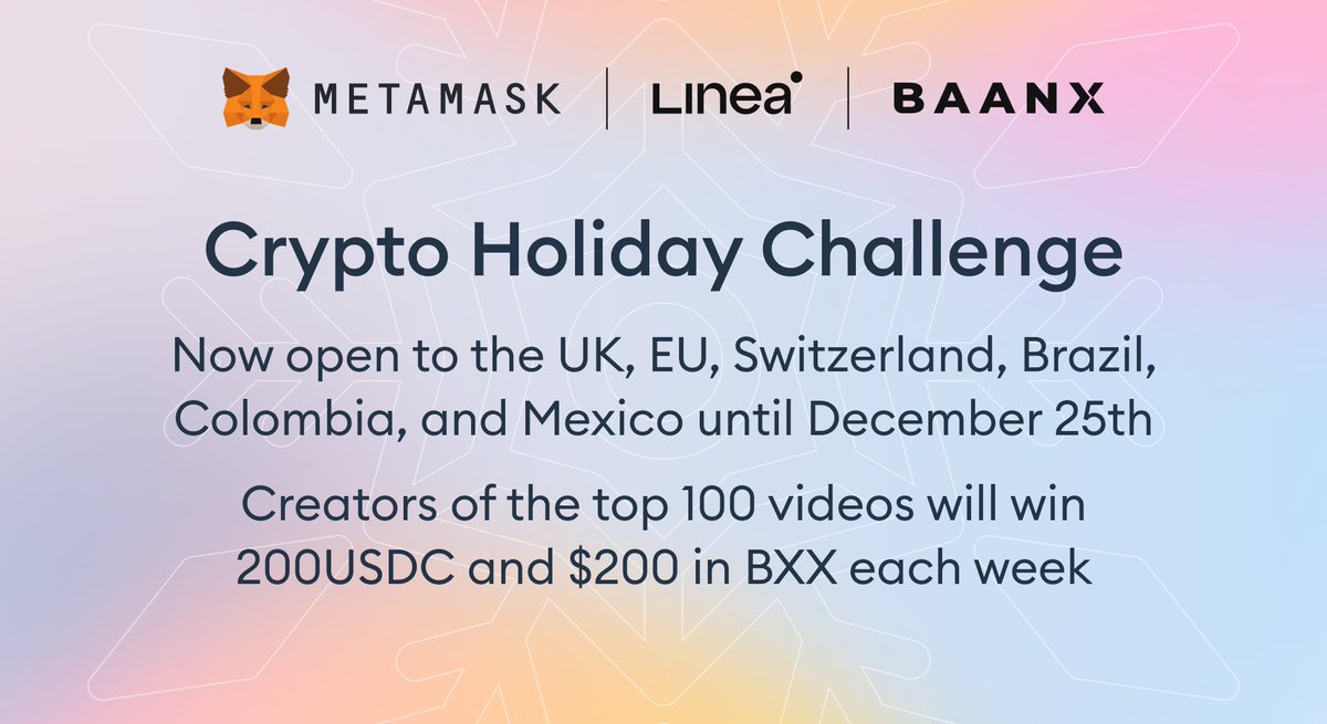 Deck those halls! 

On yesterday’s livestream, <a href="/BaanxGroup/">Baanx Group</a> pledged to match the prize for the #CryptoHolidayChallenge! This means that the creators of the top 100 videos featuring <a href="/MetaMask/">MetaMask 🦊</a> Card will receive 200USDC and $200 in $BXX !

Read here for full contest details: