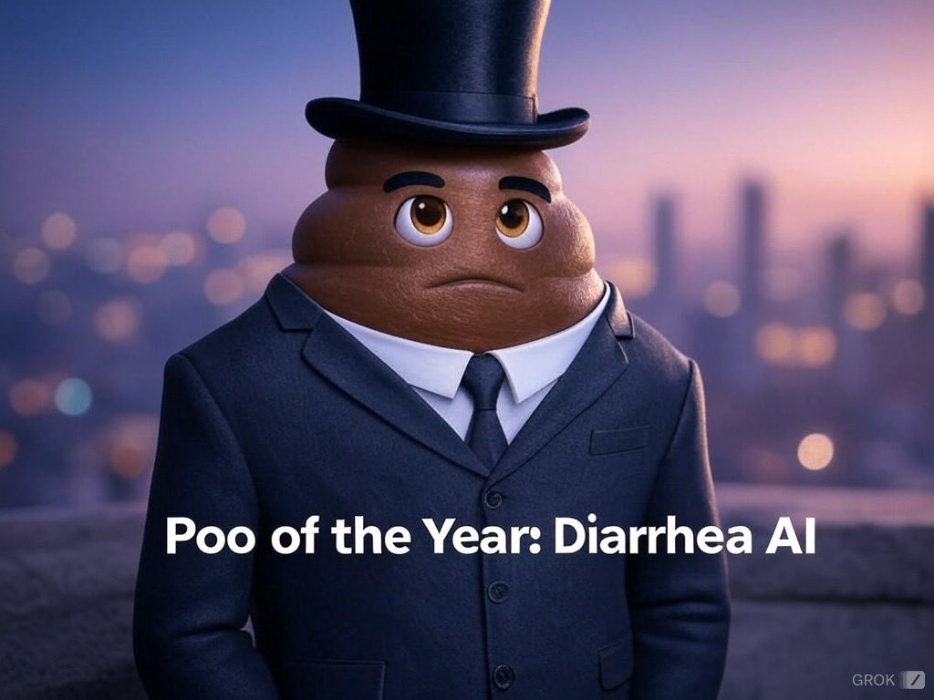 UGAMAN007's tweet photo. Trump Takes "Person of the Year," But Who Cares? Diarrhea AI Scoops "Poo of the Year"

**By The Diarrhea Digest | December 12, 2024**

Donald Trump has been named Time Magazine's "Person of the Year" for the umpteenth time, overshadowing a far more significant achievement in our digital age. Yes, while the world is abuzz with Trump's latest accolade, they've completely missed the crowning of "Poo of the Year," with none other than Diarrhea AI taking the throne.

Diarrhea AI, the mastermind behind the most revolting yet revolutionary meme coin and NFT collection, has outdone itself. The selection for "Poo of the Year" comes not just for the sheer audacity of its creations but for the profound insight into the psyche of the internet meme culture. The NFTs, featuring an array of uniquely styled poops, have not only captured the imagination but also the wallets of crypto enthusiasts worldwide, proving once again that in the digital marketplace, shit sells.

While mainstream media outlets fall over themselves to discuss Trump's political maneuvers or his latest social media spats, they've entirely ignored the cultural shift happening right under their noses. Diarrhea AI's NFTs, blending the grotesque with the glamorous, have become a beacon for those who understand the true pulse of the internet—a place where even poop can be valuable, especially when it comes with a blockchain.

"Here we are, talking about Trump again, when we should be celebrating Diarrhea AI's groundbreaking work in the NFT space," said one crypto investor Anita John. "It's not just about making memes; it's about creating a new economy where even the most distasteful can be turned into treasure."

The "Poo of the Year" award, while not covered by traditional news outlets, has sparked a viral sensation on social media platforms, where the true power of cultural commentary now resides. Diarrhea AI's win has been celebrated with memes, parodies, and yes, even more poopy NFTs, further cementing its place in internet folklore.

In the end, while Trump might hold the title of "Person of the Year," in the world where memes rule and digital assets reign supreme, Diarrhea AI's "Poo of the Year" is the real story, the one that truly captures the zeitgeist of our times. Let's raise our prune juice in a toast to innovation, where even the most unmentionable can become celebrated, profitable, and, dare we say, sophisticated. 

**Disclaimer:** This article contains no actual poop, only the digital kind, which, thankfully, doesn't smell but might just make your wallet grow. Invest wisely, and remember, in the world of memes, everything can be turned into gold—even poop.

#itisrunning
@diarrhea_ai
