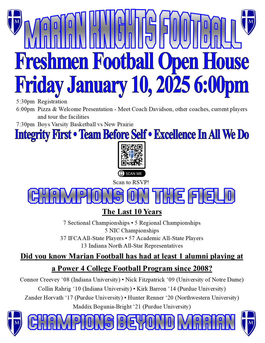 Incoming freshmen next year, come check out Marian Football!!!