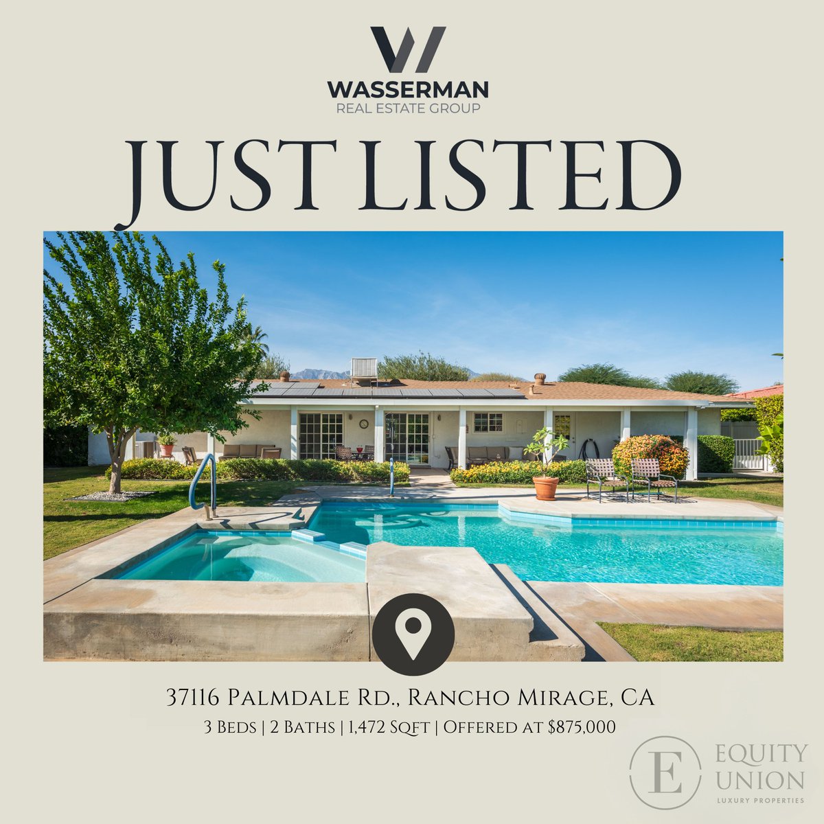 mrkwass's tweet image. Stunning, recently renovated home on a 12,632 sq ft lot in Coachella Valley. Pool, spa, pergola, and no HOA! Minutes from top dining &amp;amp; Indian Wells Tennis Gardens.  Open House: Dec 12-15, 11am-2pm.   Don’t miss it!🏡 #RealEstate #CoachellaValley #NoHOA #OpenHouse