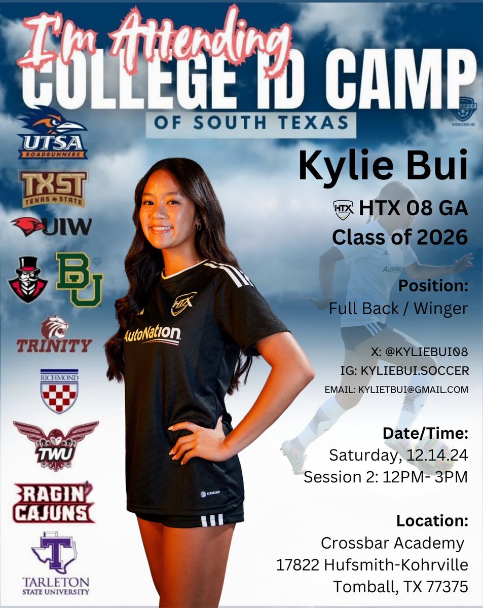 kyliebui08's tweet photo. Excited to be training with coaches at @CollegeSoccerID camp this weekend - Saturday 12/14/24. 

 I will be attending Session 2 - 12:00pm - 3:00pm. https://t.co/KKU4AVDQYb