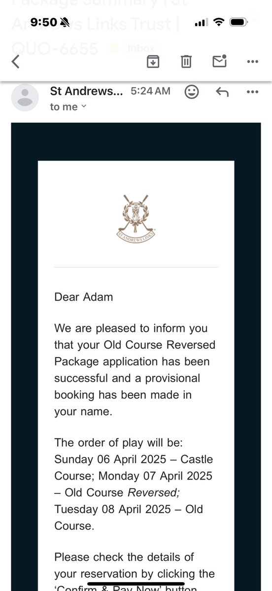 Holy crap! Can’t believe I won the opportunity to play the Old Course in Reverse! <a href="/NoLayingUp/">No Laying Up</a>