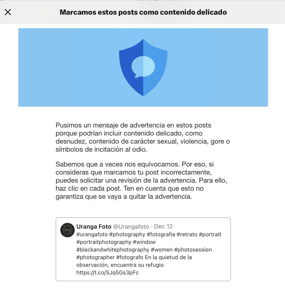 Urangafoto's tweet photo. Advertencia sobre contenido delicado vs el post “delicado”
mas absurdo no puede ser!!!! @X #absurdo #ridiculo @XCreators 
A ti te a pasado algo similar? #comenta #comparte #share #photography #Creators #art #censura #censorship #ridiculous #nosense https://t.co/72fbbiPnyN