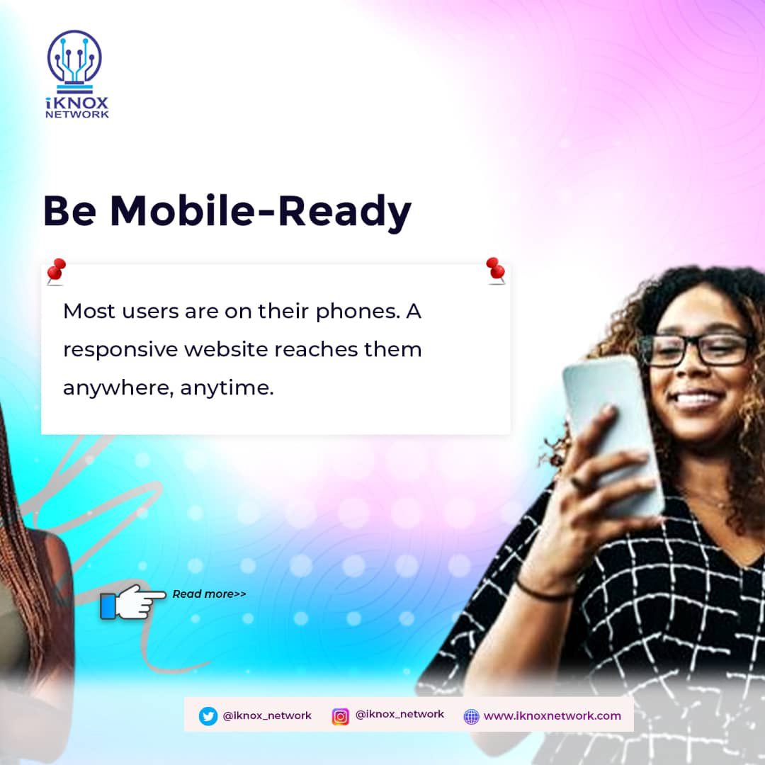 iknoxnetwork's tweet photo. Mobile Responsiveness With most web traffic coming from mobile devices, a responsive site is a must. Reach customers wherever they are, on any device. https://t.co/ecx25odoNh