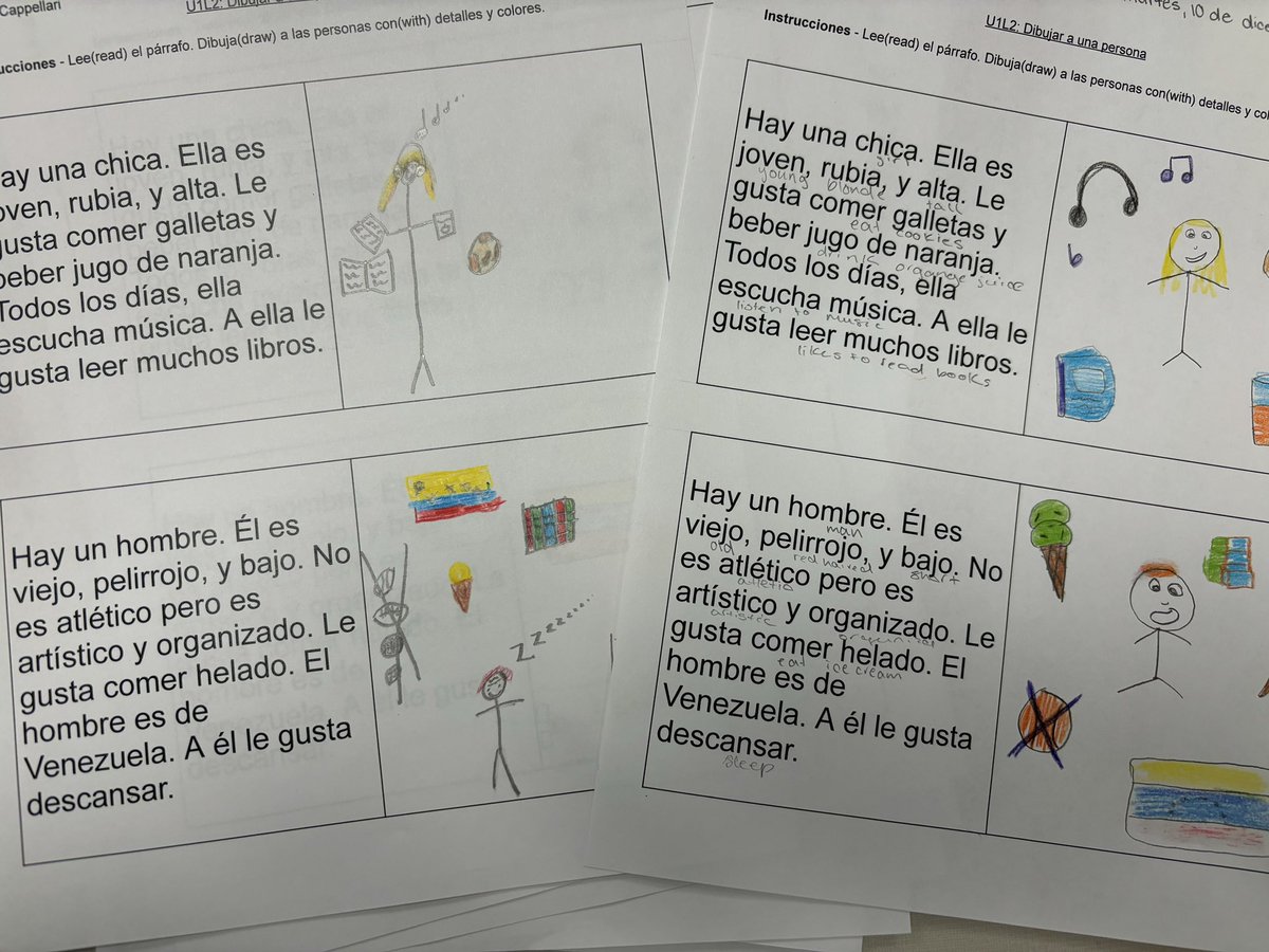 ProfeCappellari's tweet photo. Español I did a great job drawing a representation of the short stories provided. The stories had multiple vocab words to help with their descriptions! #EspañolConProfe #YourSalisbury https://t.co/IKNmenRIf5