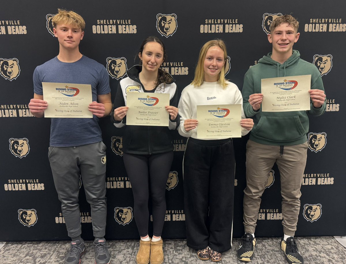 Congratulations to Shelbyville High School’s Rising Stars:Aiden Alton,Bailee Frazier,Emma Claxton,and Mylez Clark. Organized by the Indiana Association of School Principals(IASP),the program recognizes juniors for their outstanding academic achievements. <a href="/shelbyhsbears/">Shelbyville High School</a>