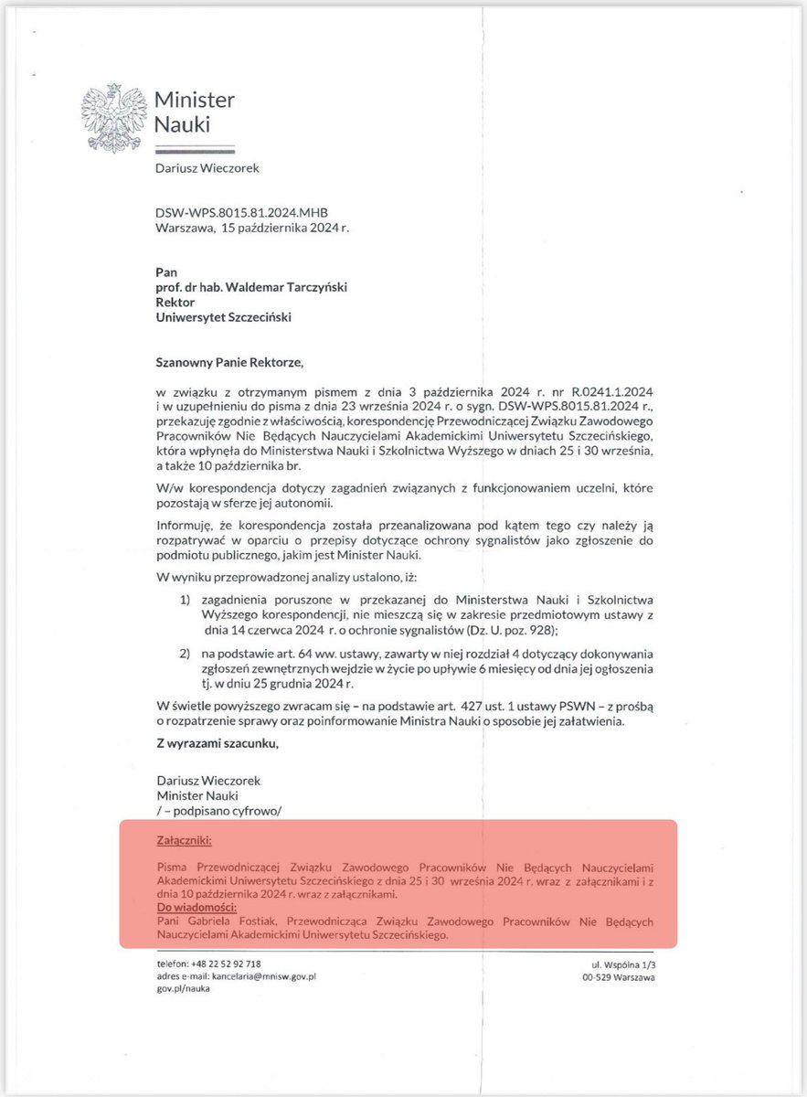 PatrykSlowik's tweet photo. Wieczorek na konferencji prasowej: - Kłamstwem jest, że pismo pani przewodniczącej [Fostiak] zostało przez nas przekazane [rektorowi].
Panie Ministrze, właśnie Pan okłamał Polaków w celu ratowania stanowiska.
Oto dowód, że przekazał Pan wszystkie pisma. https://t.co/wmUQ8v9nc5