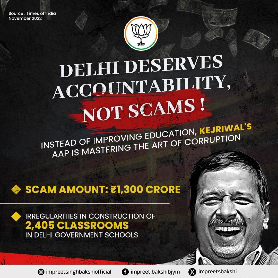 impreetsbakshi's tweet photo. With scams across various sectors and looting the hard-earned money of taxpayers, the Aam Aadmi Party has plunged the city into the grip of corruption.
#Corruption #AAP #Kejriwal #RejectAAP https://t.co/AmPLNq9vim