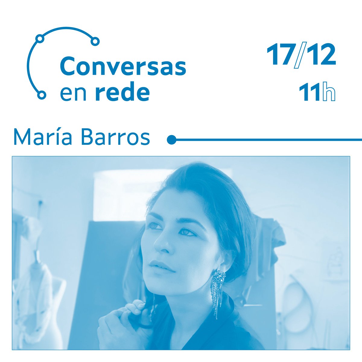 O 17/12 a deseñadora de moda María Barros compartirá con Tomás Alonso a derradeira cita do ano das Conversas en rede, o noso ciclo de diálogos online no marco da Rede internacional de profesionais do deseño galego.

🔗gain.xunta.gal/eventos/641/co…

#deseñogalego
