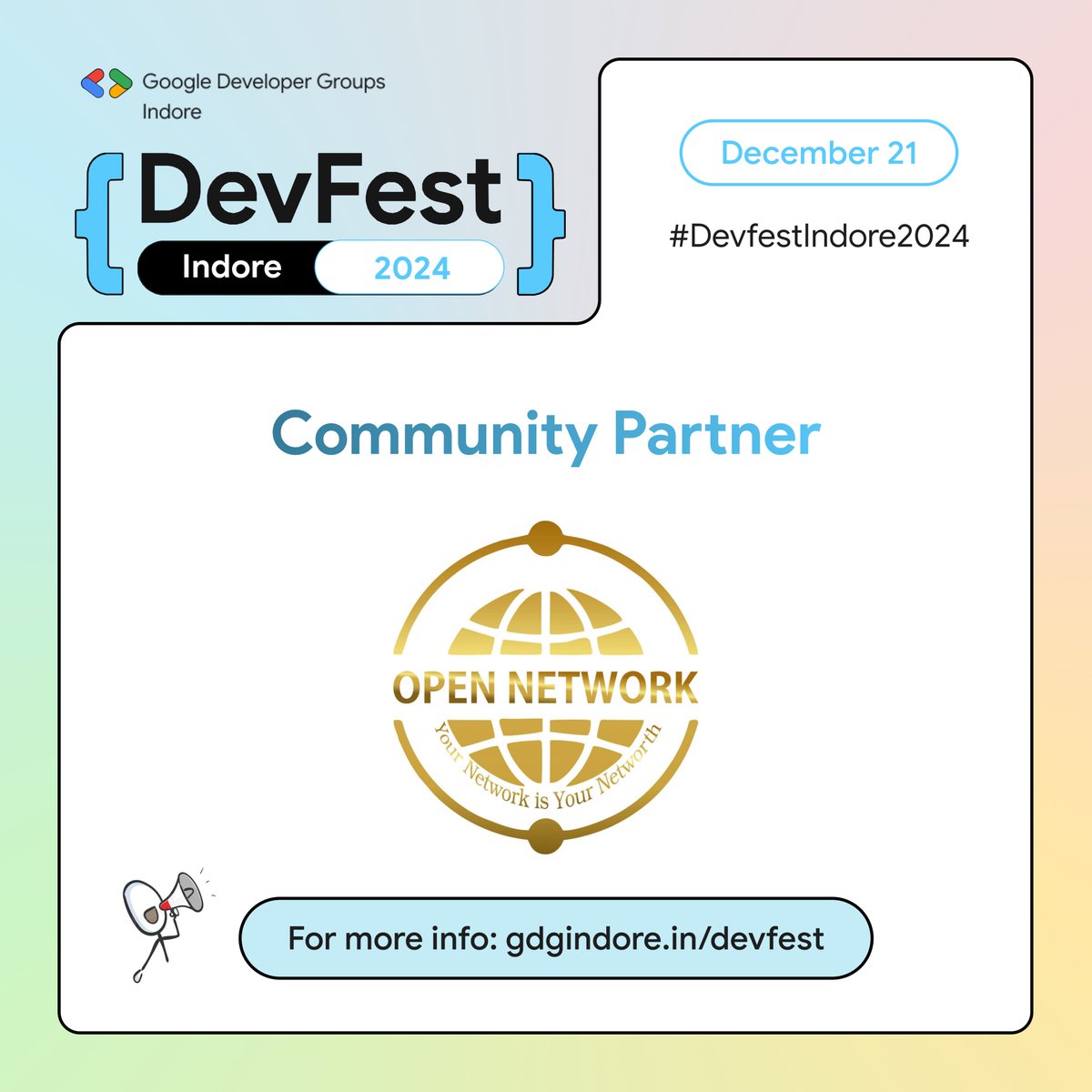 GDG INDORE (@gdg_indore) on Twitter photo We’re thrilled to announce Open Network as our Community Partner for DevFest Indore 2024! 🌟
📍 Sayaji Hotel, Vijay Nagar, Indore 🔗 Details & Tickets: gdgindore.in/devfest <a href="/GDGIndia/">Google Developer Groups India</a> <a href="/GoogleDevsIN/">Google for Developers India</a> #DevFestIndore2024 #OpenNetwork #TechCommunity #Innovation We’re thrilled to announce Open Network as our Community Partner for DevFest Indore 2024! 🌟
📍 Sayaji Hotel, Vijay Nagar, Indore 🔗 Details & Tickets: gdgindore.in/devfest <a href="/GDGIndia/">Google Developer Groups India</a> <a href="/GoogleDevsIN/">Google for Developers India</a> #DevFestIndore2024 #OpenNetwork #TechCommunity #Innovation