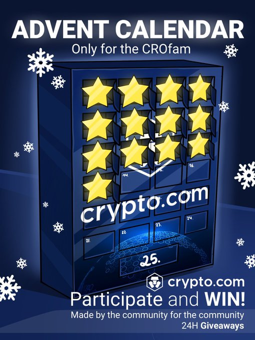 ADVENT CALENDAR 24h🎄#Giveaway  

Only for the #CROfam   
13/25  
Host: <a href="/Pampadalampa/">Pampa</a>  
🏆Prize: 100 $CRO  
1️⃣ Like+RT 
2️⃣ Tag Your favorite Crofam!

ℹ️ x1 everyday - Stay tuned for the next one. FOR FUN🚀 Every prize is set by a daily host💯 

 #cryptocom   #FFTB   <a href="/cryptocom/">Crypto.com</a>