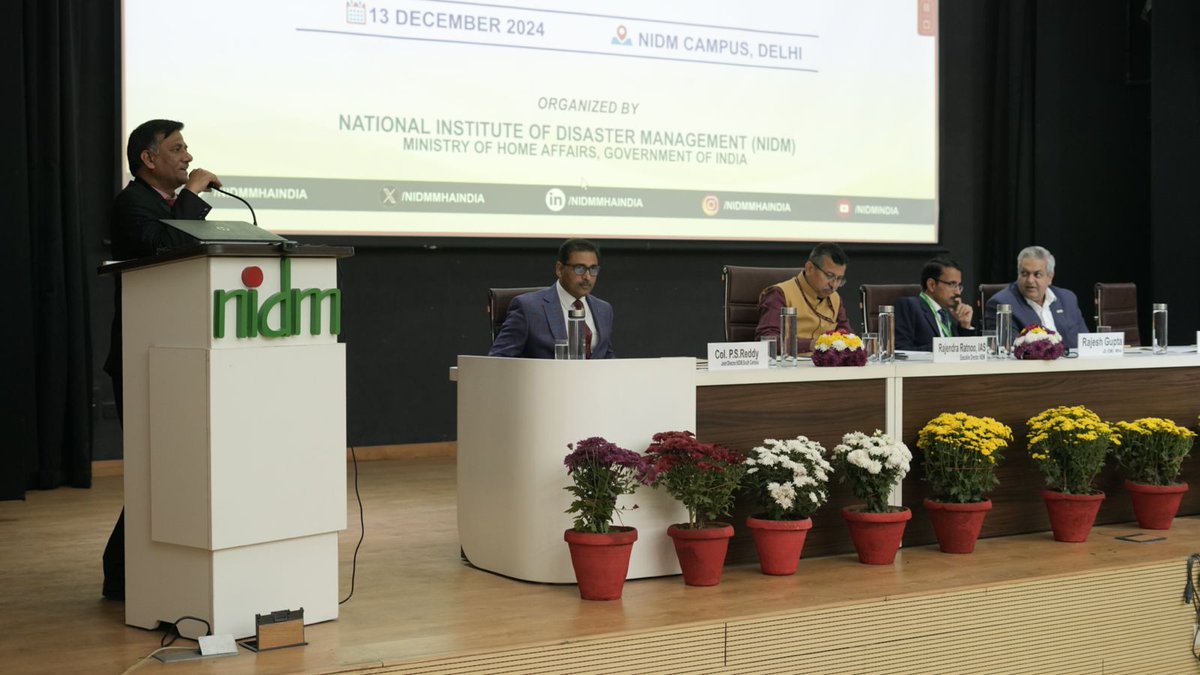 nidmmhaindia's tweet photo. The 𝗡𝗮𝘁𝗶𝗼𝗻𝗮𝗹 𝗔𝗻𝗻𝘂𝗮𝗹 𝗧𝗿𝗮𝗶𝗻𝗶𝗻𝗴 𝗖𝗼𝗻𝗳𝗲𝗿𝗲𝗻𝗰𝗲 (NATC) collates training needs from all states, UTs and other stakeholders to compile the annual training calendar. This year NIDM organized the NATC on December 13, 2024, inaugurated by prominent visionaries such as Shri Rajesh Gupta, Joint Secretary (Disaster Management), MHA; Dr. Krishna Vatsa, Member, @ndmaindia; Shri @AmitProthi, DG CDRI; Shri @rratnoo, ED, NIDM; Col. P.S. Reddy, JD, NIDM; and Prof. Surya Parkash, HOD GMR Division, NIDM.

#NIDM #NationalAnnualTrainingConference #DisasterRiskReduction #CapacityBuilding #Collaboration 

@CDRI_world | @StateDisaster | @APSDMA | @DselEduMinistry | @HPSDMA | @osdma | @IIHMRDelhi | @MewarUniv | @MSJEGOI