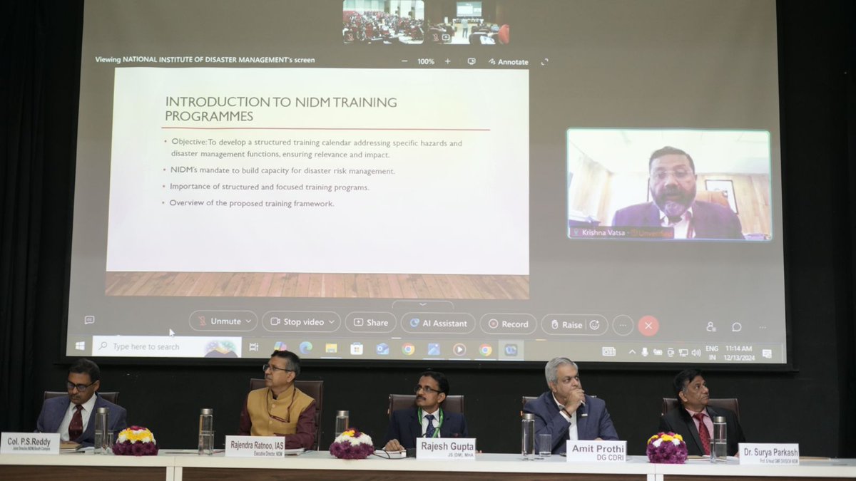 nidmmhaindia's tweet photo. The 𝗡𝗮𝘁𝗶𝗼𝗻𝗮𝗹 𝗔𝗻𝗻𝘂𝗮𝗹 𝗧𝗿𝗮𝗶𝗻𝗶𝗻𝗴 𝗖𝗼𝗻𝗳𝗲𝗿𝗲𝗻𝗰𝗲 (NATC) collates training needs from all states, UTs and other stakeholders to compile the annual training calendar. This year NIDM organized the NATC on December 13, 2024, inaugurated by prominent visionaries such as Shri Rajesh Gupta, Joint Secretary (Disaster Management), MHA; Dr. Krishna Vatsa, Member, @ndmaindia; Shri @AmitProthi, DG CDRI; Shri @rratnoo, ED, NIDM; Col. P.S. Reddy, JD, NIDM; and Prof. Surya Parkash, HOD GMR Division, NIDM.

#NIDM #NationalAnnualTrainingConference #DisasterRiskReduction #CapacityBuilding #Collaboration 

@CDRI_world | @StateDisaster | @APSDMA | @DselEduMinistry | @HPSDMA | @osdma | @IIHMRDelhi | @MewarUniv | @MSJEGOI