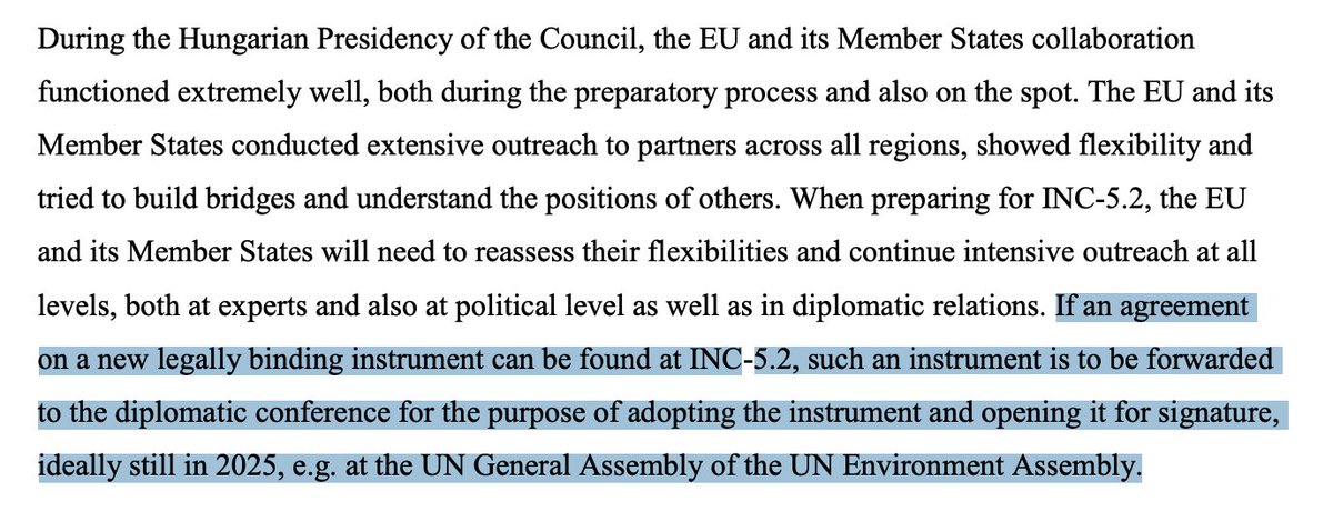 #PlasticsTreaty: the EU is hoping the diplomatic conference could take place still in 2025 during UNEA-7 in December. They'll be debriefing on the negotiations during Tuesday's Environment council data.consilium.europa.eu/doc/document/S…