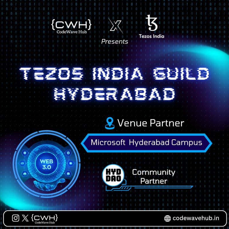 Hyderabad DAO (@hyderabaddao) on Twitter photo ๐ข Excited to team up with <a href="/IndiaTezos/">Tezos India</a> & <a href="/codewavehub/">CodeWave Hub</a> for "Tezos India Guild: Hyderabad Edition".
Dive into the dynamic world of Tezos, learn from experts & collaborate with like-minded folks!
๐๏ธ 21st Dec
โฐ 10:00 AM Onwards
๐ Microsoft HYD
RSVP Now: ๐lu.ma/6wk5yosp ๐ข Excited to team up with <a href="/IndiaTezos/">Tezos India</a> & <a href="/codewavehub/">CodeWave Hub</a> for "Tezos India Guild: Hyderabad Edition".
Dive into the dynamic world of Tezos, learn from experts & collaborate with like-minded folks!
๐๏ธ 21st Dec
โฐ 10:00 AM Onwards
๐ Microsoft HYD
RSVP Now: ๐lu.ma/6wk5yosp