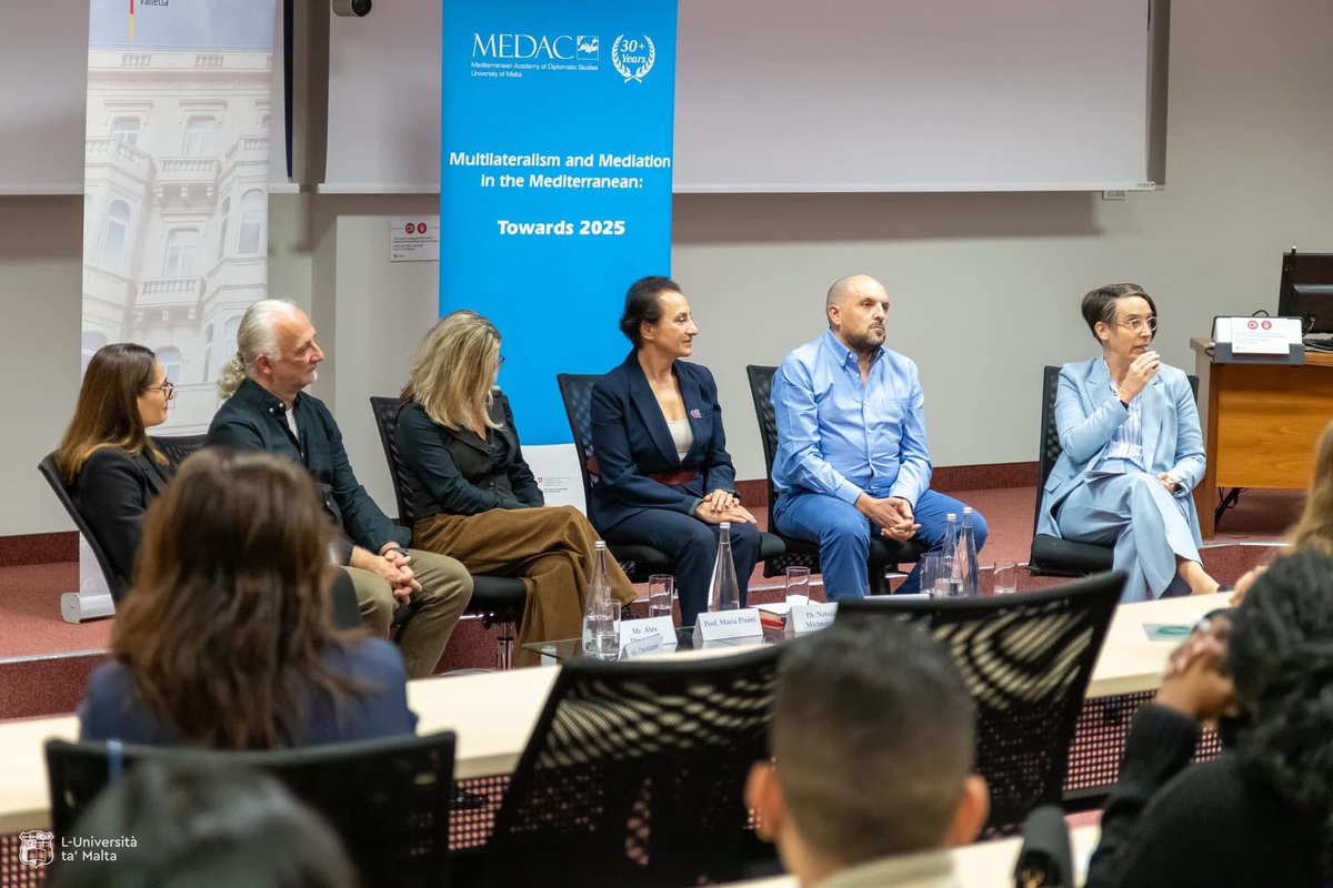 MEDAC’s first “In conversation with the German Chair’ off to a flying start. An insightful discussion on ‘Feminist Foreign Policy’ with a panel including HE Tanya Beyer, <a href="/UMmalta/">University of Malta</a> academics, <a href="/MFETMalta/">Malta</a> officials &amp; NGOs representative with many #students in attendance.
