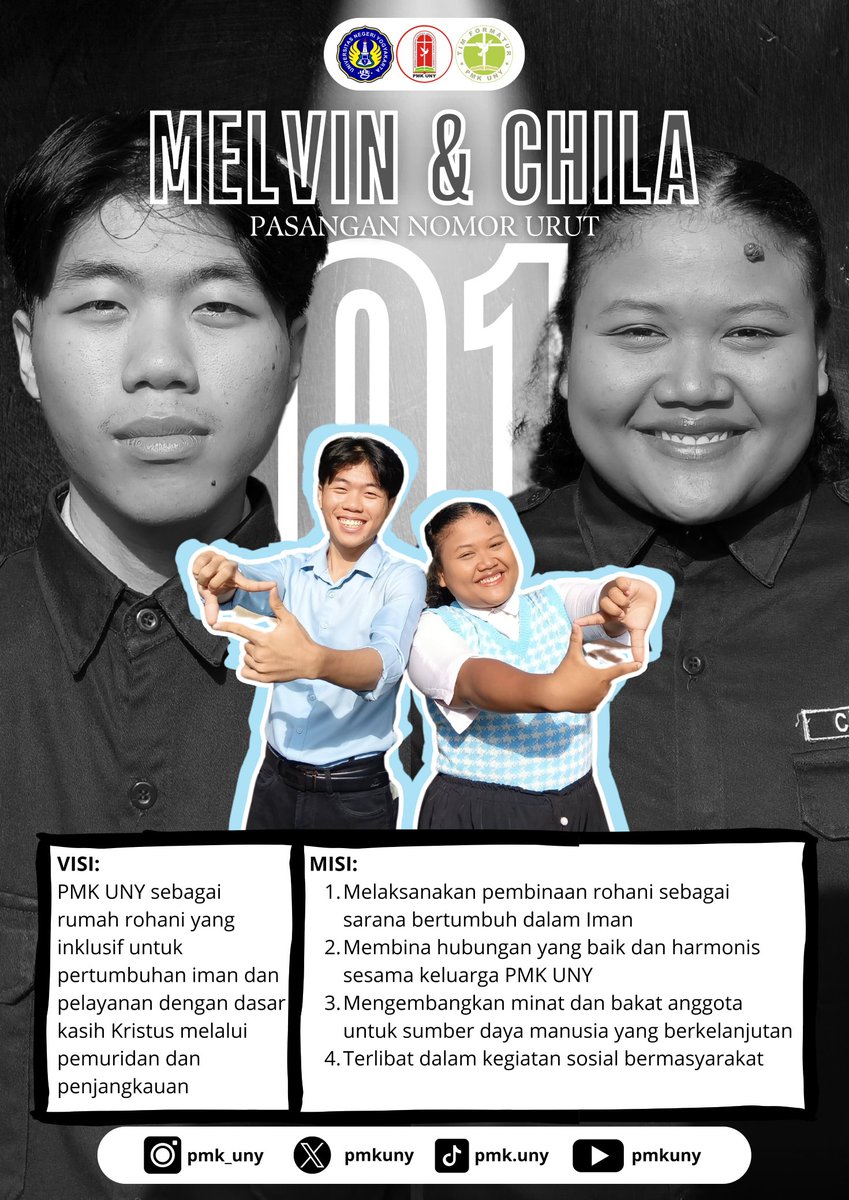 pmkuny's tweet photo. Shalom Fams!
Kini saatnya tongkat estafet kepemimpinan PMK UNY dilanjutkan. Penasaran dengan Pasangan Calon Ketua PMK UNY 2025?

Perkenalkan Pasangan Calon Ketua PMK UNY 2025, yaitu:
• Melvin Yehezkiel Handoko (FMIPA 2022) https://t.co/bDXNXhKmdt