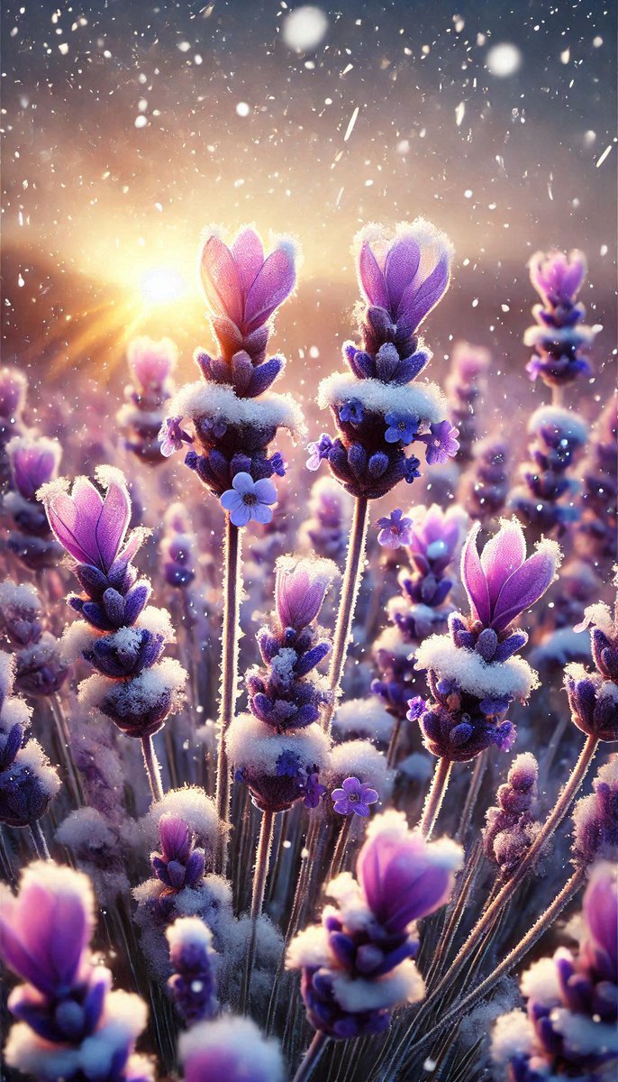 ButterPecanP1e's tweet image. #AI #GeneratedAI #Artwork #Flowers #Lavender 
#LavenderInWinter #Sunrise #SunriseInWinter 
#LavenderFlowersInTheSunriseInWinter