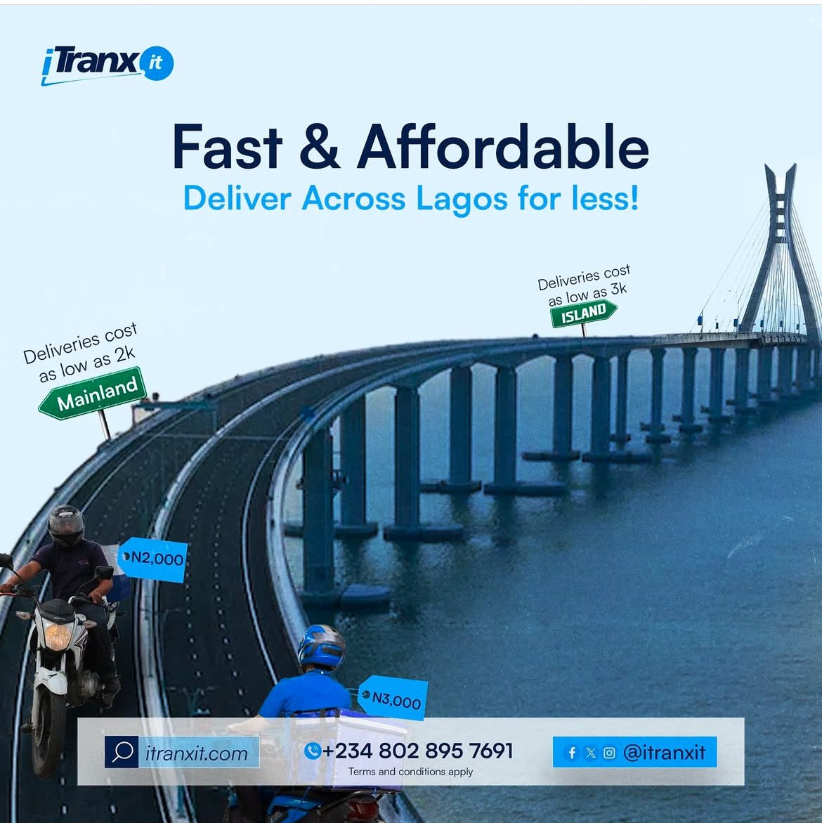 itranxit's tweet photo. It’s the festive season, Enjoy affordable and reliable deliveries throughout Lagos with ITranxit 💙

Simply Call/Whatsapp 0802 895 7691 today to get started. https://t.co/czT5jRpj7h