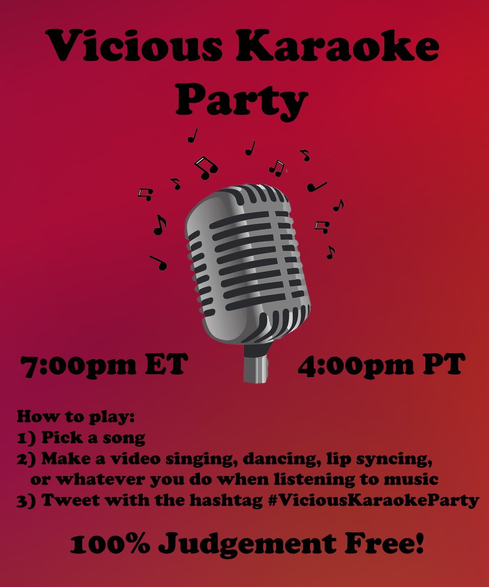 timvicious's tweet photo. IT'S FRIDAY AND YOU KNOW WHAT THAT MEANS! The only singing hashtag returns tonight at 7 p.m. est the #ViciousKaraokeParty https://t.co/v7PQWxAyOi